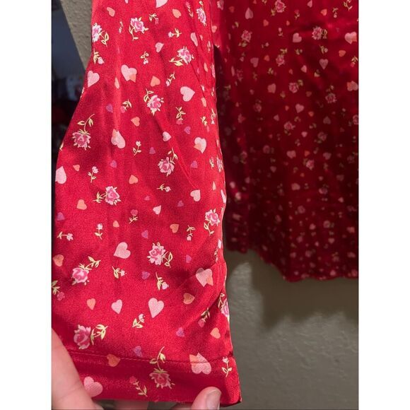 Victoria’s Secret Red With Hearts And Flowers Button Up Sleep Top Y2K Woman’s Si - Picture 13 of 15